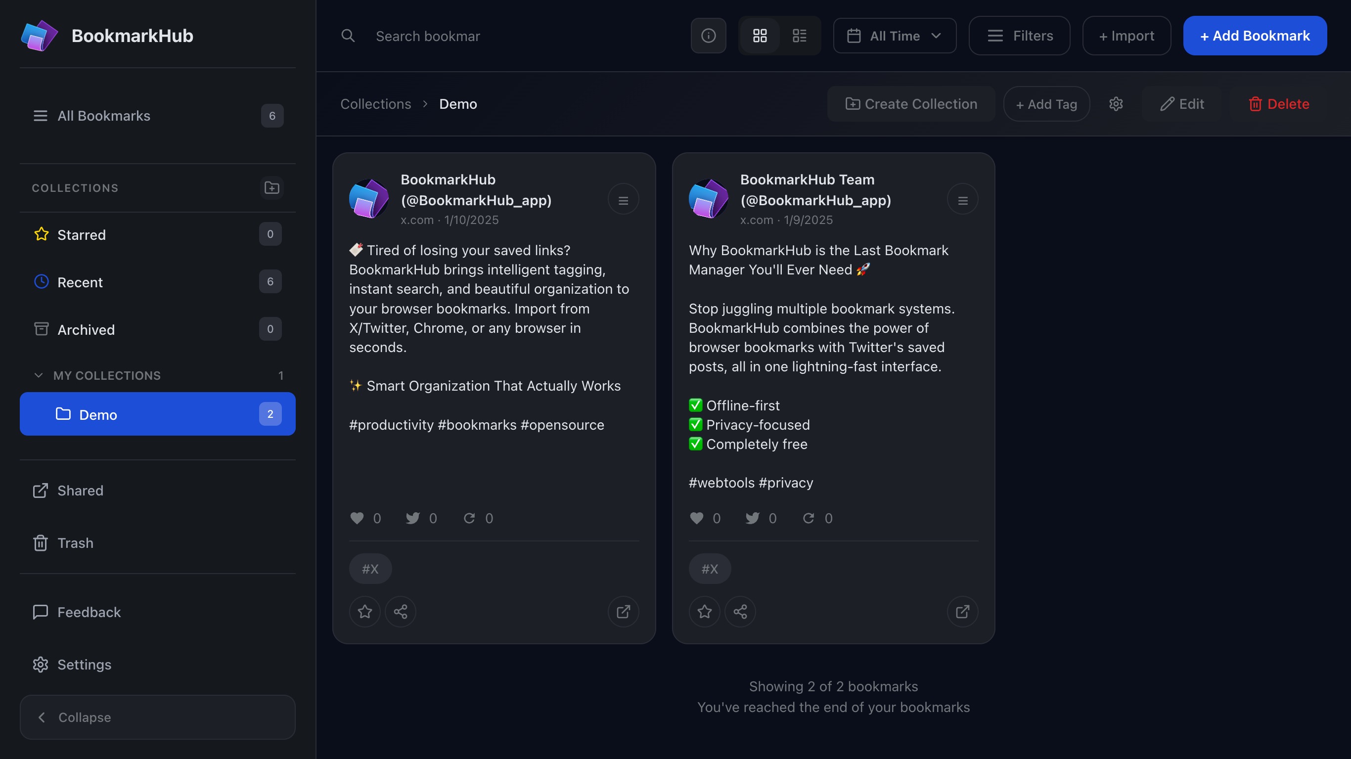 BookmarkHub - Privacy-First Bookmark Manager for X/Twitter