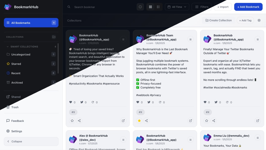 BookmarkHub - Privacy-First Bookmark Manager for X/Twitter